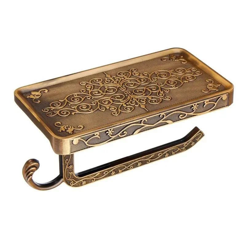 1Pc Antique Carved Wall-Mounted Zinc Alloy Bathroom Mobile Phone Holder with Shelf  Towel Rack Toilet Tissue Paper Holder