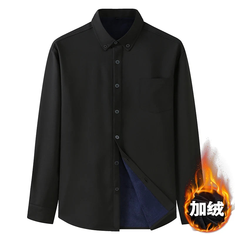 Men Shirt Casual Warm Fleece Long Sleeve Red Plus Size 6XL 7XL 8XL 10XL Oversize Formal Autumn Winter Flannel Thick High Quality