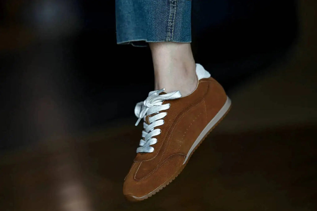 Genuine Leather Brown Suede Flat Loafers Shoes Woman Lace Up Leisure Wome Shoes Autumn Casual Comfort Vacation Lovers Shoes