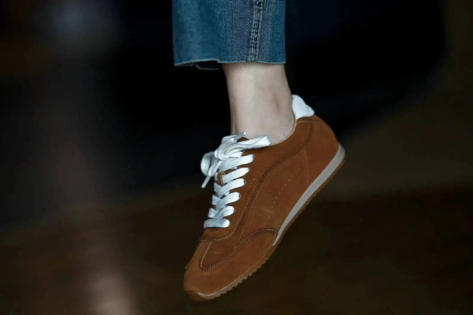 Genuine Leather Brown Suede Flat Loafers Shoes Woman Lace Up Leisure Wome Shoes Autumn Casual Comfort Vacation Lovers Shoes
