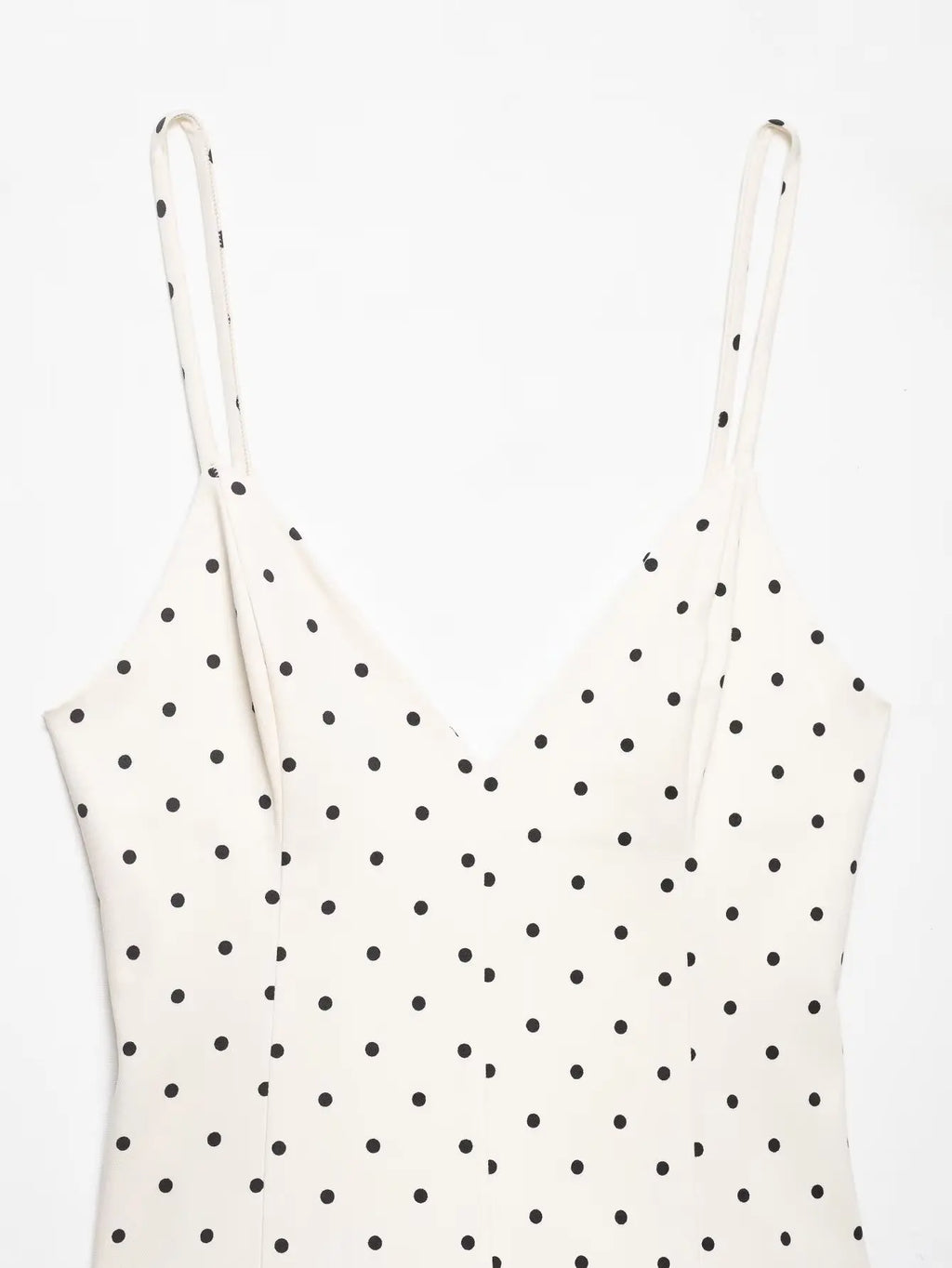 HH Women Elegant Spaghetti Strap V-Neck Dress Fashion Polka Dot Print Slim Fit White Ruffle Dress 2026 Summer Sexy Beach Wear