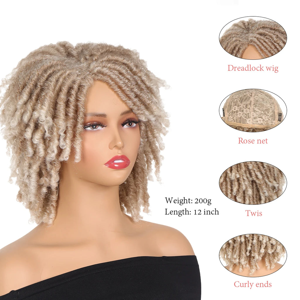 Wigs for Black Women Afro Curly Twist Wigs Braiding Synthetic Wig Heat Resistant Fiber Breathable Faux Locs Braids Hair Wigs wit