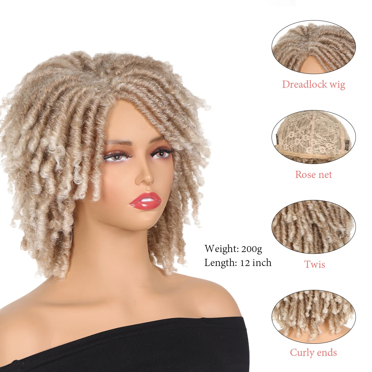 Wigs for Black Women Afro Curly Twist Wigs Braiding Synthetic Wig Heat Resistant Fiber Breathable Faux Locs Braids Hair Wigs wit