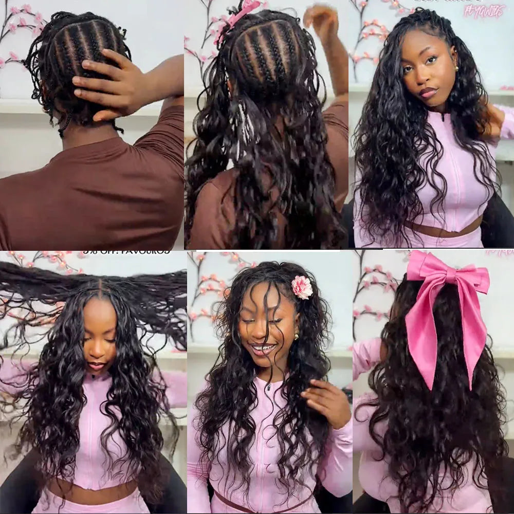 Miracle Knots Crochet Human Hair Extensions for Braiding Boho Braids 100% Raw Human Hair Body Wave Feathered Human Crochet Hair