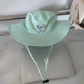 Korean Pink Bow Quick Dry Fisherman Hat Windproof Rope Women Outdoor Camping Mountaineering Hats Girl Summer Sunscreen Bowl Cap