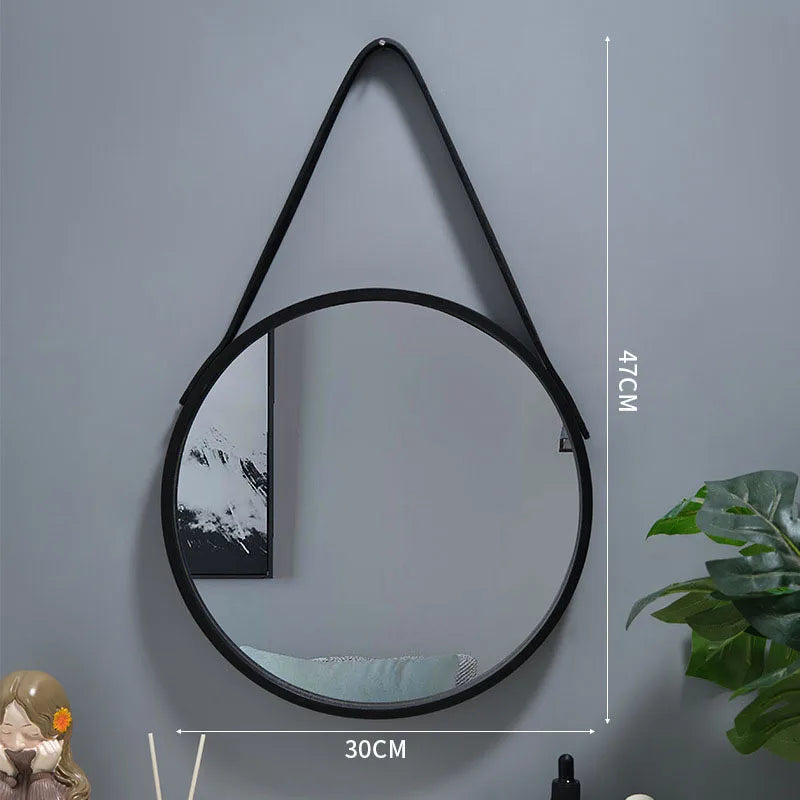 Perforation-free Vanity Mirror Wall-mounted Round Thickened Wooden Border Dressing Mirror Bathroom Mirror Makeup Mirror 전신거울