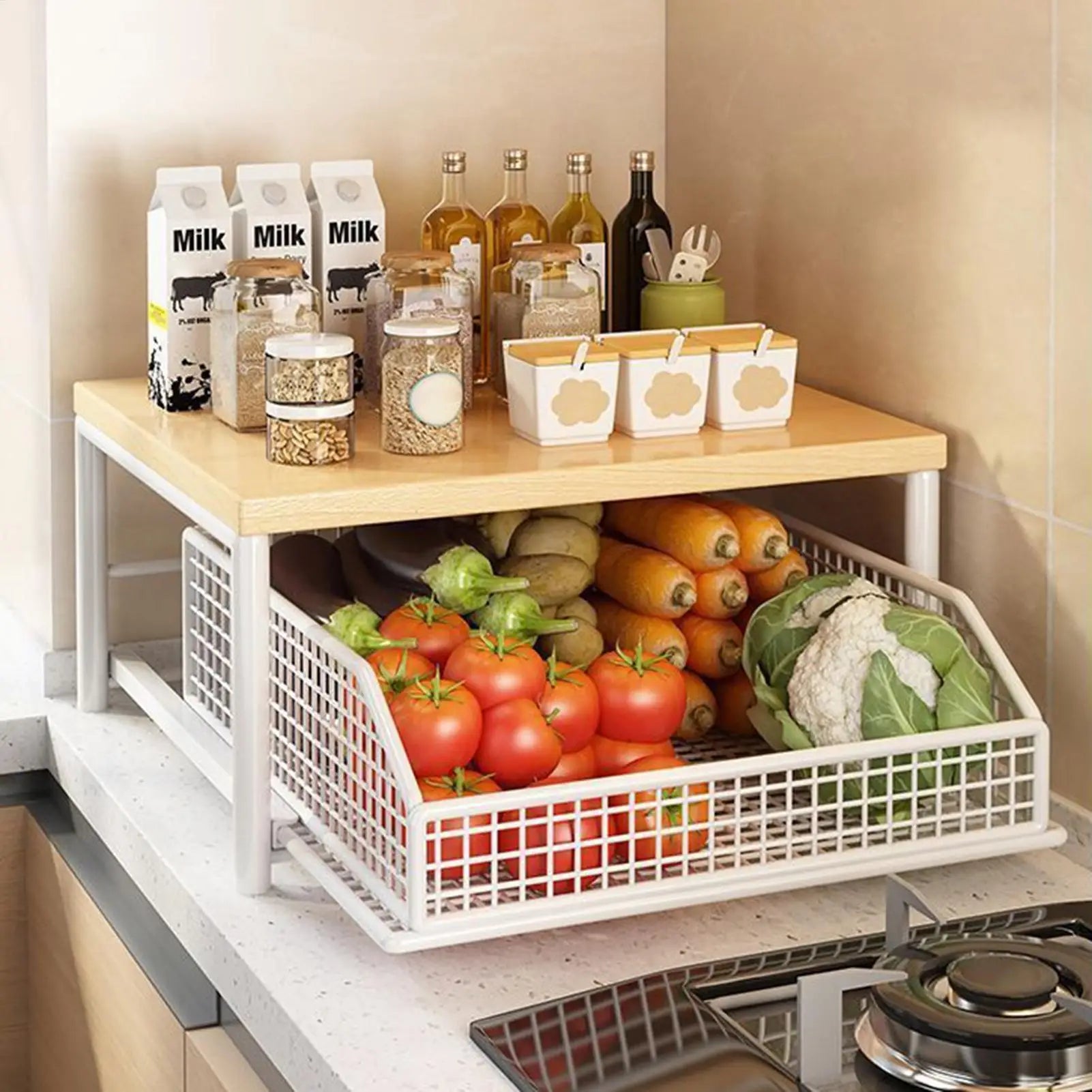 Kitchen Shelf 2-Tier Vertical Holder Rack Household Organizer Shelves for Pantry Kitchen Bathroom Garage Shower Bar Apartment