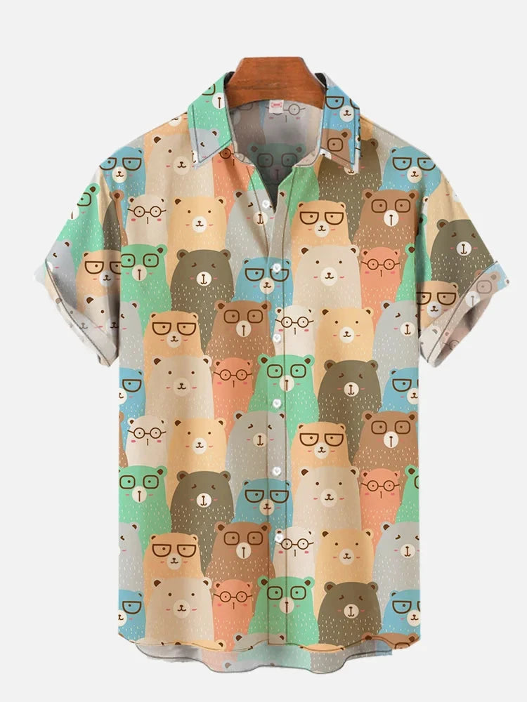 2024 Cute Cartoon Graphic 3D Print Shirts For Men Fashion Hawaiian Shirt Beach Blouses Short Sleeve Vocation Lapel Shirt for Boy