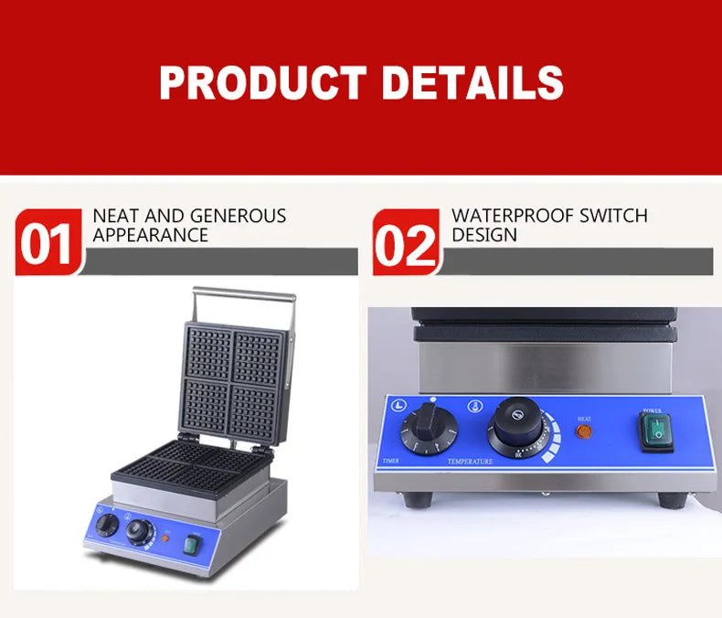 Commercial Waffle Maker Electric Muffin Thermal Lattice Cake Making Machine Square Four-piece Lattice Waffle Machine