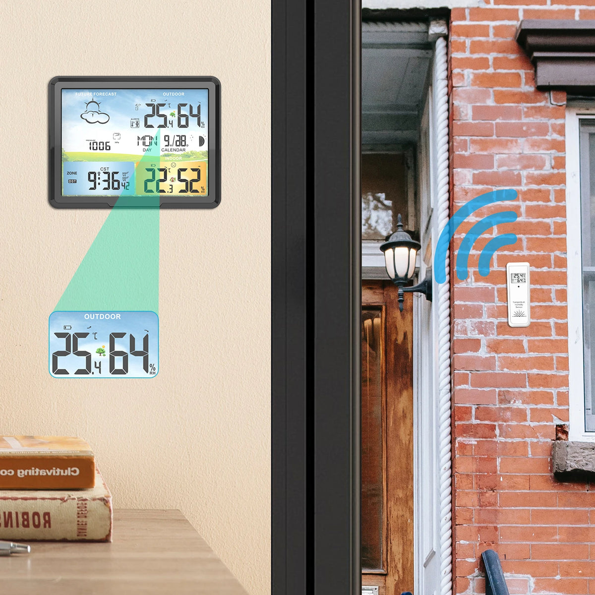 FABISENSE Wireless Weather Station with Indoor Outdoor Sensor Thermometer Hygrometer, Forecast Barometer Moon Phase, USB Powered