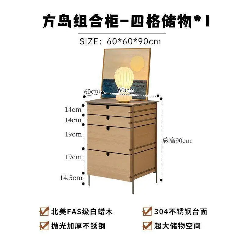 Medieval style living room combination storage cabinet, locker, solid wood household drawer, stainless steel dining side cabinet