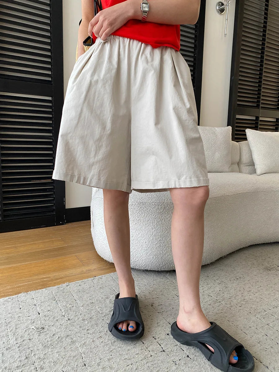 Summer women's relaxed loose wide leg A-line casual shorts versatile