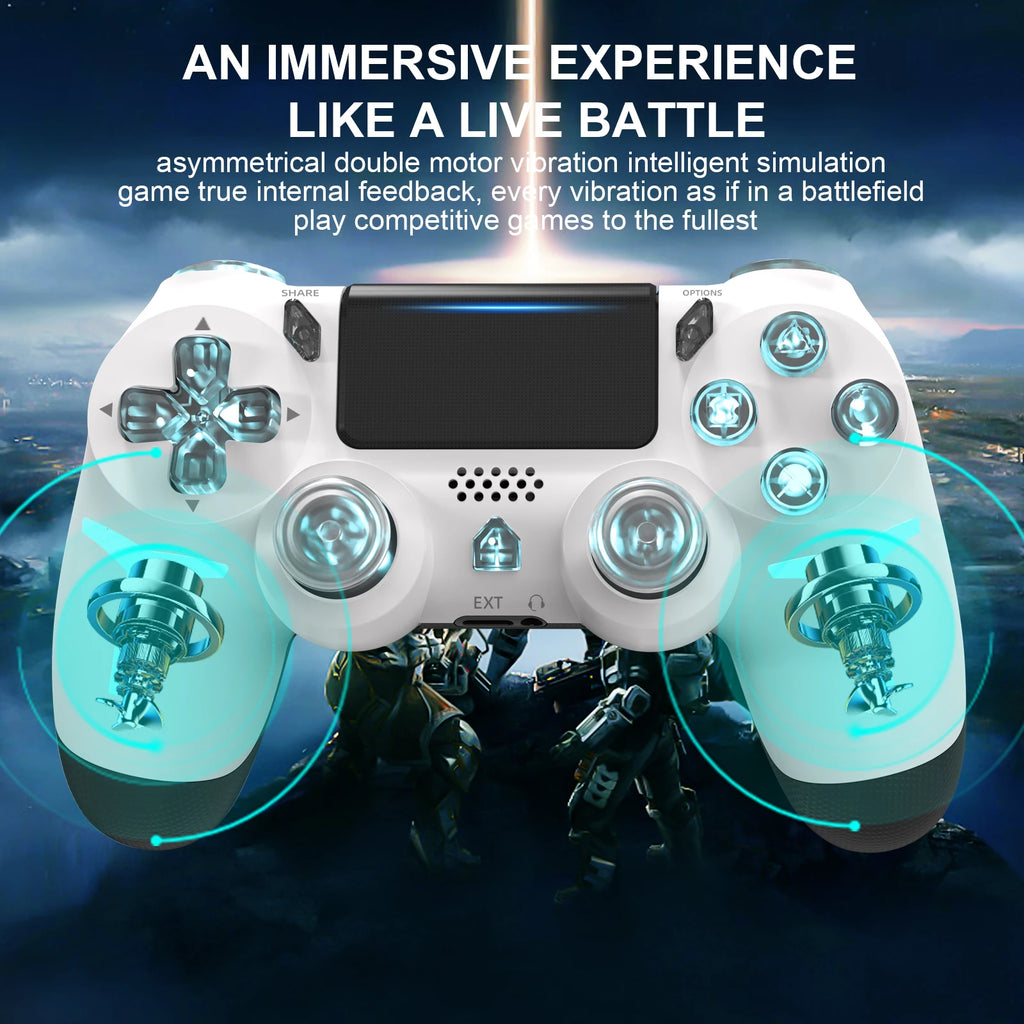 GAMINJA Wireless Game Controller For PS4 PS3 Console Computer PC RGB Light LED Bluetooth Gamepad 6-axis Gyroscope Dual Vibration