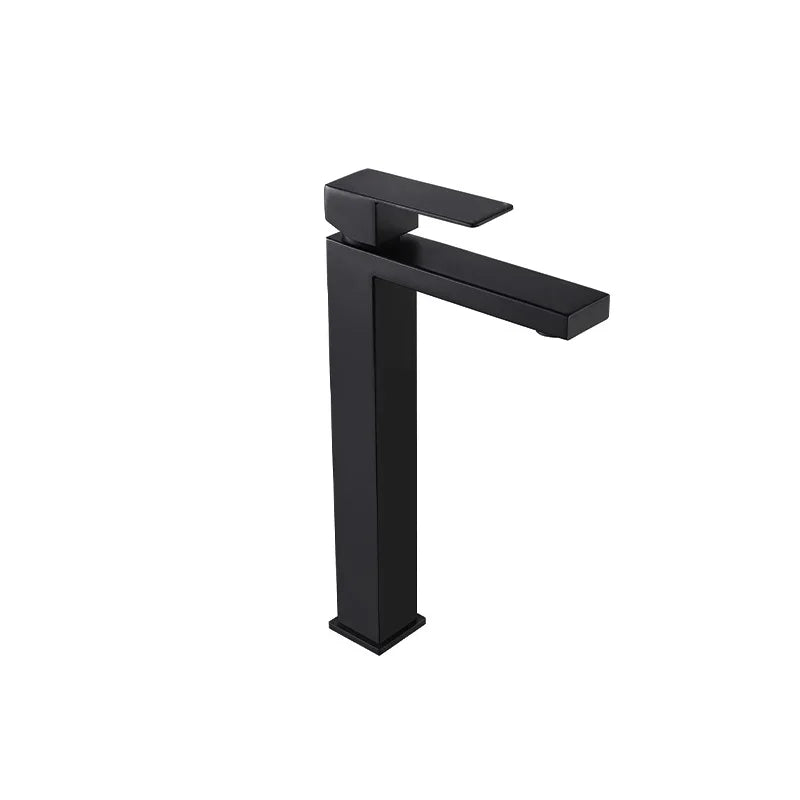 Matte Black  Bathroom Faucet Deck Mount 304 Stainless Steel  Cold and Hot Black  Square Sink Tap Short and Tall