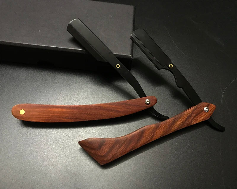 wooden trimmer manual shaver professional straight edge stainless steel sharp barber razor folding shaving blade shave beard cut