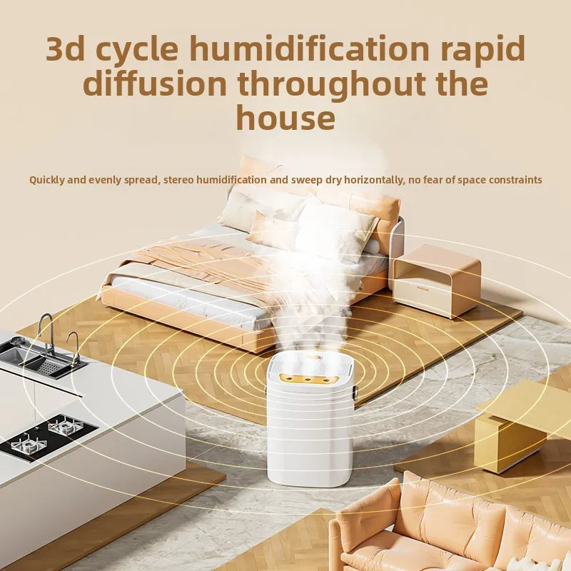 1.8L Large Capacity USB Three Nozzle Humidifier Household Air Humidifier with Aromatherapy Diffuser LED Night Light Spray Functi
