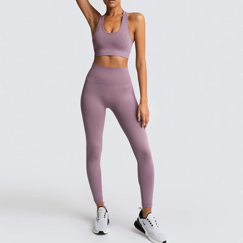NEW Women's Yoga Set Seamless Sportswear 2-Piece Gym Yoga Clothes Sports Bra + Leggings Running Wear Skinny Sports Set Suits