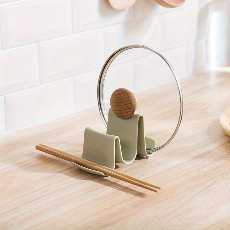 1pc Innovative Wave Design Kitchen Organizer - Plastic Pot Lid Holder, Chopstick & Utensil Rack for Countertop Storage