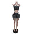Streetwear Jeans Shorts Outfit Set Sexy Women Elegant Two Pieces Denim Club Matching Set Top+Shorts