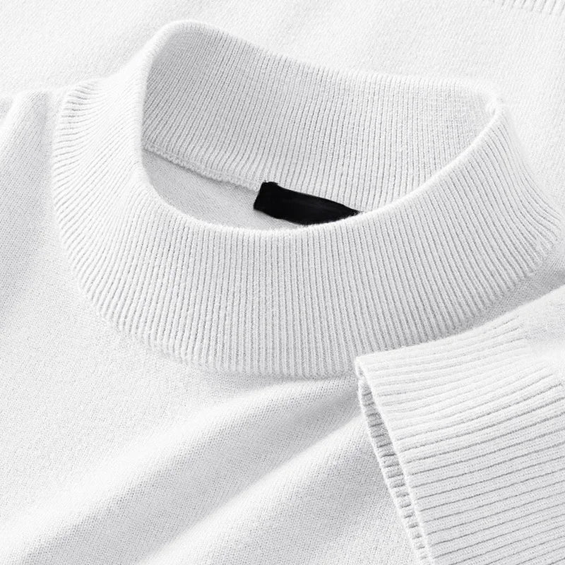 Autumn Men's Sweater Mock Neck Solid Color Simple Style Casual Slim Fit Warm High Elastic Pullovers Classic Cozy Knitwear