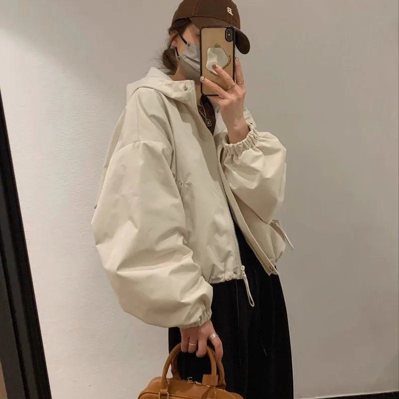 Hooded Jacket for Women in Spring and Autumn New Short Jacket Fashionable Versatile Casual Loose Jacket Trendy