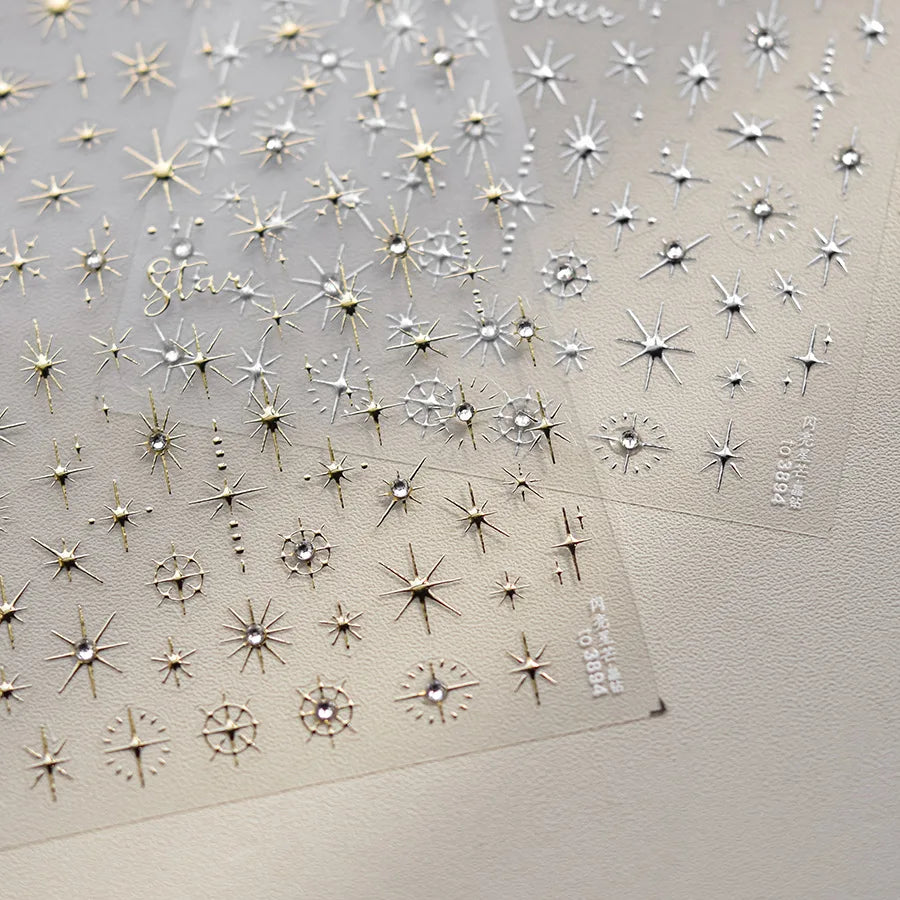 Luxury Diamond Gold Sliver 5D Bronzing Star Nail Sticker Shiny Laser Starlight Nail Decals 8*10cm Self-Adhesive Nail Decorations