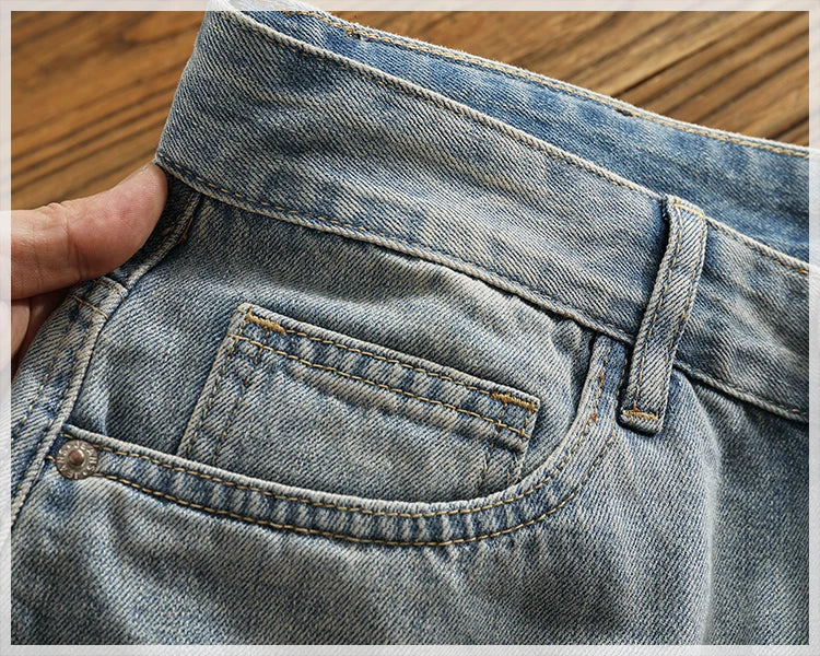 Retro classic summer casual medium pants five quarter pants fashion loose straight leg light denim shorts men's fashion