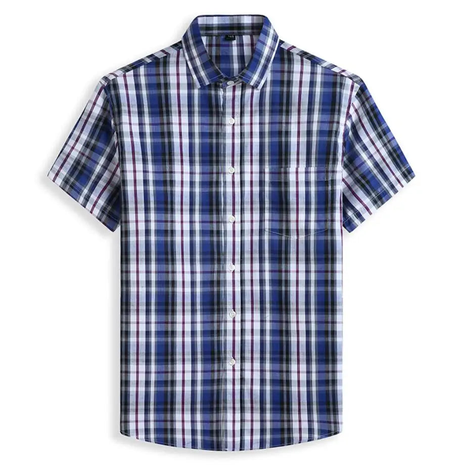 100% Cotton 5XL 6XL 7XL 8XL 12XL Men's Plus Size Shirts Fashion Casual Classic Style Comfortable Plaid Short Sleeve Shirt Male