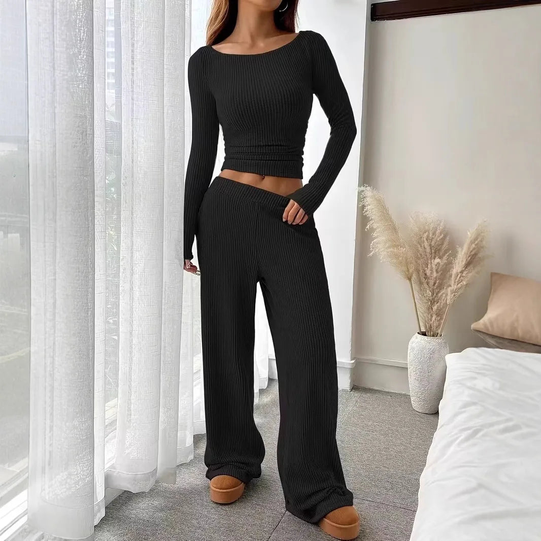 Casual Workout Two Piece Sets Woman Outfits Crop Long Sleeves Tops Long Pants Tracksuit Suit Summer And Fall 2026 New Lounge Set