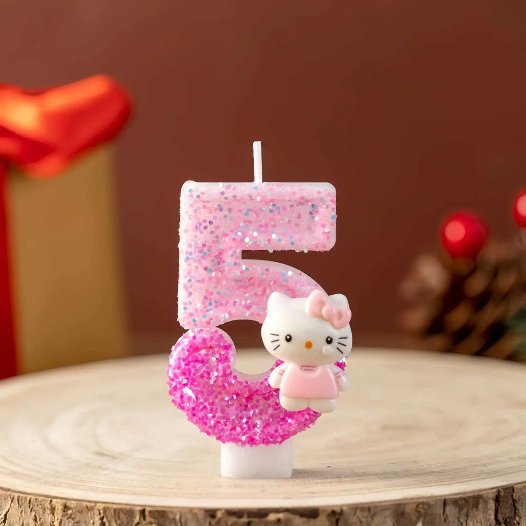 Cute cartoon cat digital candle 0-9 pink birthday candle cake party decoration
