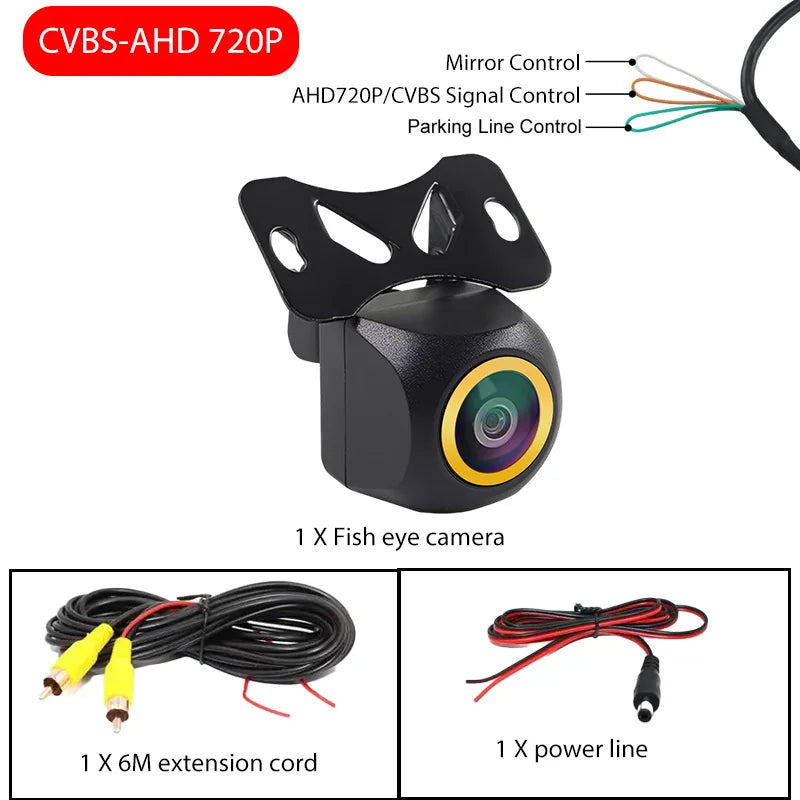 AHD CVBS HD fisheye reversing camera IP67 waterproof night vision lens compatible with car radio MP5 player monitor