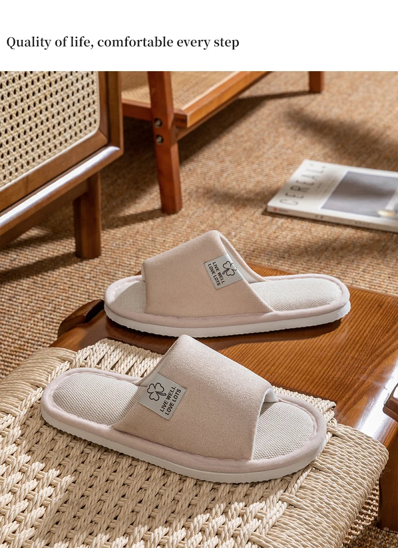 Slippers for Men，Non-Slip Soft-Soled Indoor House Slippers for Spring&Summer, All-Season Linen Home Comfortable Slippers