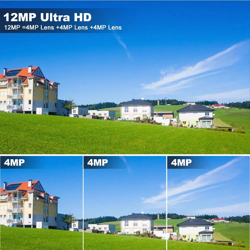 6K 12MP WiFi Security Camera with 8X Zoom Triple Lens Auto Tracking 8MP IP CCTV for Smart Home Wireless Surveillance