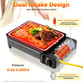 Portable Butane Gas Grill Stove Dual Inlets Adjustable Firepower with Carrying Case Grill Net for Camping Outdoor Use