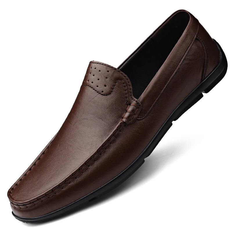 Classic Brand Men's Genuine Leather Casual Shoes Soft Sole Comfortable Flat Bottom Loafers High-quality Business Shoes for Men‘s
