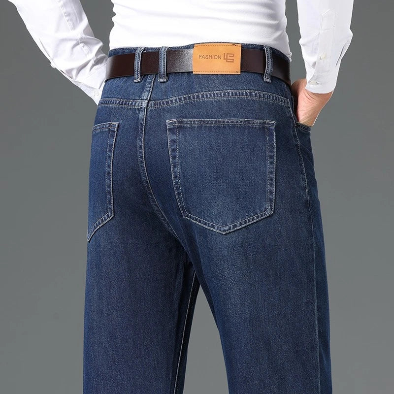 100% Cotton Business Jeans Men's Autumn New Straight Fashion Vintage Trousers Comfortable Male Brand Slim Denim Pants