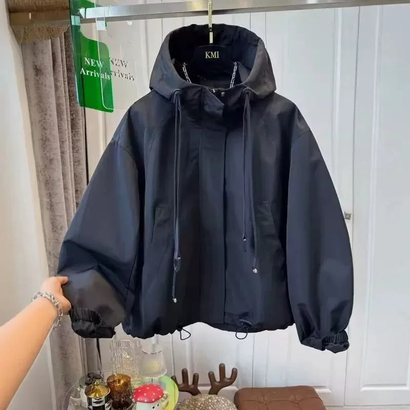Korean Trench Coat Women 2026 Spring Autumn New Loose  Long Sleeve Casual All-Match Hooded Windbreaker Outerwear Ladies Overcoat