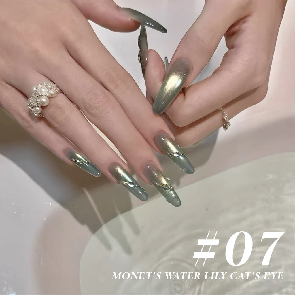 MIANEL 12ML 1-8PCS Lychee Green Lotus Ultra Sparkling Cat Eye Gel Polish High-Density Mirror Glass Bead 2025 Autumn New Arrival