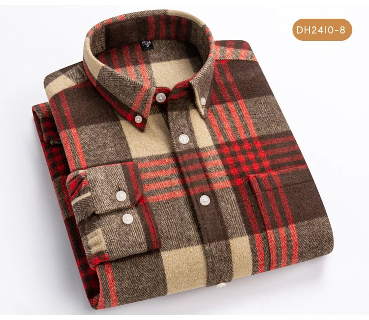 Men's Long Sleeve Flannel Plaid Shirt - Soft Pure Cotton, Button Down Shirts Thick Autumn Winter - Weekend Casual, Going Out