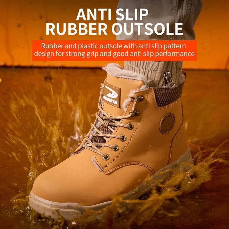 Latest 2024 Fashion Winter Warm Men Work Safety Boots Waterproof Indestructible Steel Toe Cap Shoes Sneakers Male Footwear