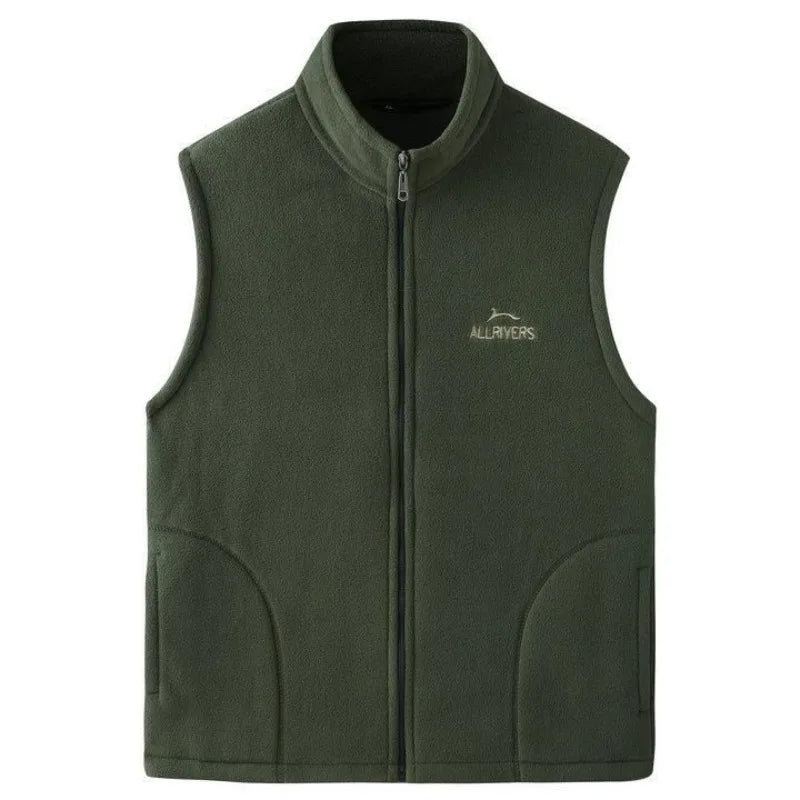 Men's Embroidery Vest Waistcoat Standing Collar Double-sided Fleece Warm Sleeveless Pocket Vest Outdoor Windproof Mens Jacket