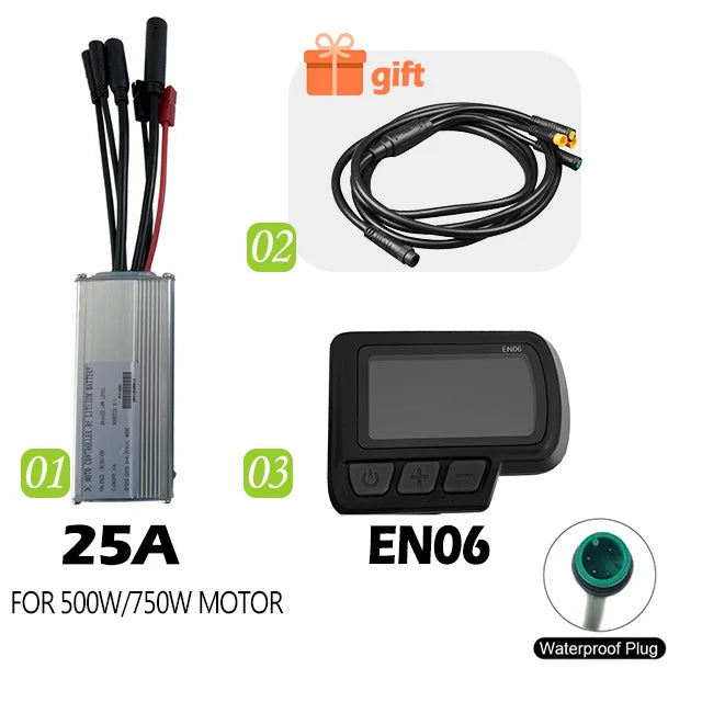 250W-750W Brushless For Electric Bike Controller LCD Panel Scooter EN06 S830 S866 JN Controller 15A 25A WP Plug Square Wave GD06