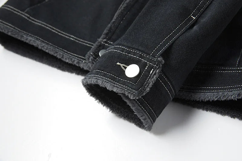 New Fashion Men Black Denim Jackets Fleece Warm Jeans Coats Quality Male Cotton Casual Winter Coats Outwear Winter Clothes 5XL