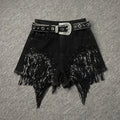 2026 Summer New Personalized Denim Shorts Women's High Waist Diamond Inlaid Heavy Industry sequins Tassel Denim Hot Pants Trendy