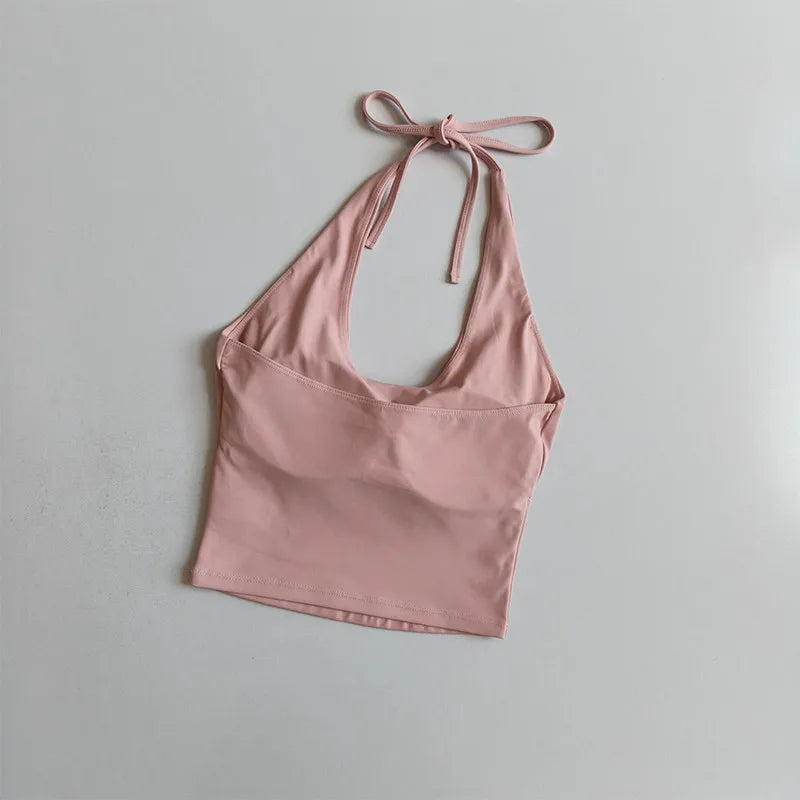 Women's Slimming Halter Neck Tube Top Yoga Vest One Cup Back Sling Fixed Gather Gym Outerwear for Summer Sexy Fitness Bras