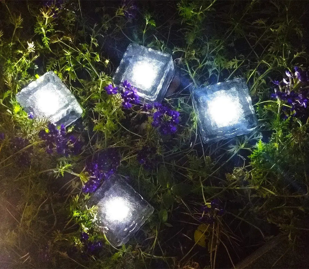1-8PCS Garden Yard Decor Solar Ice Cube Lights Glass Brick Landscape Square Glass Outdoor Pathway Illumination Lamps