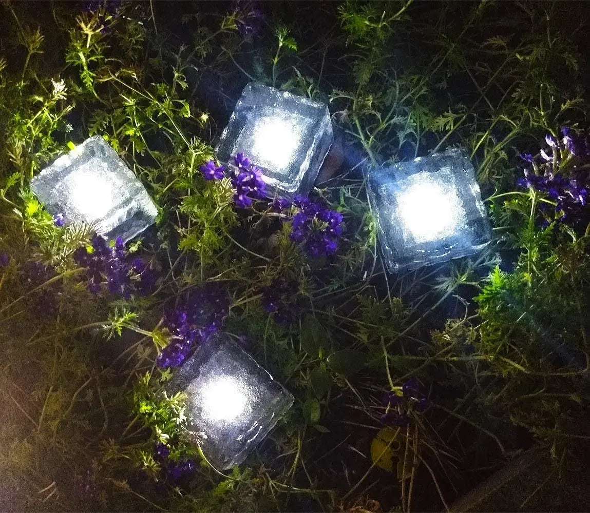 1-8PCS Garden Yard Decor Solar Ice Cube Lights Glass Brick Landscape Square Glass Outdoor Pathway Illumination Lamps