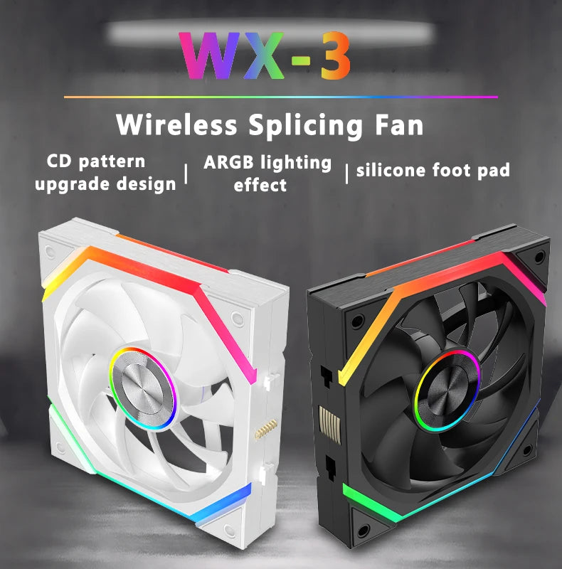 ICE Whale WX-3 Wire-Splicing PC Case Cooling Fan 3PIN ARGB Mirror Cycle Light Effect 800-1600RPM PWM Water Cooling Cooler Fan