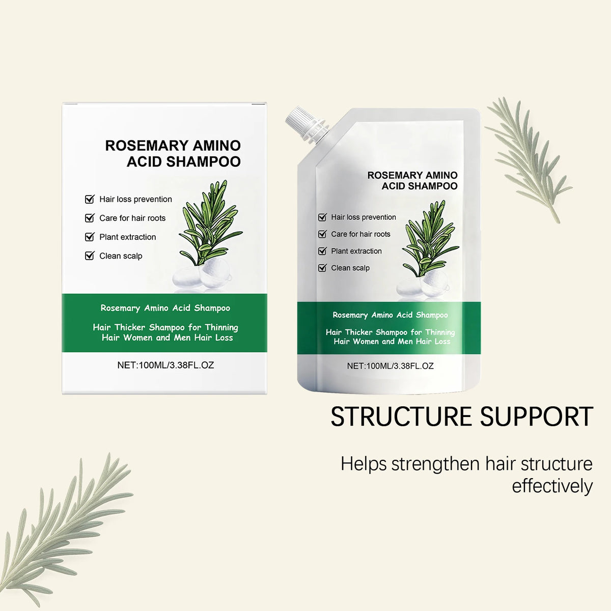 Rosemary Hair Growth Shampoo Prevent Hair Loss Treatment Hair Regrowth Amino Acid Moisturizing Hair Strengthening Shampoo 100ml