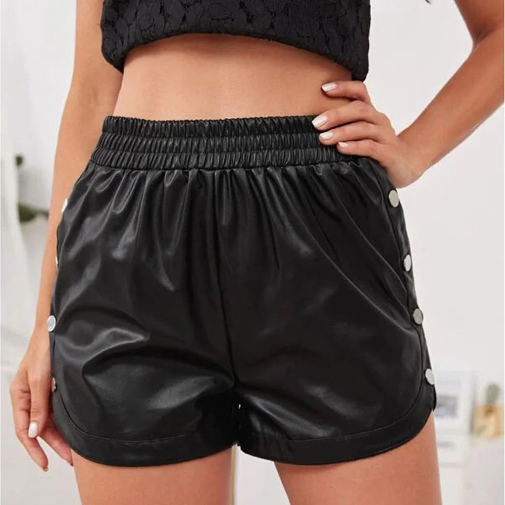 Sexy Black PU Casual Fashion Summer Shorts Women Clothing Goth Faux Leather High Waisted Womens Shorts Y2K Hot Woman Short Pants